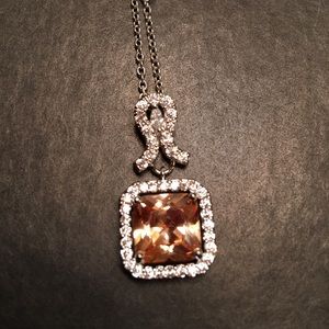 New Champagne Pave stone Cz necklace